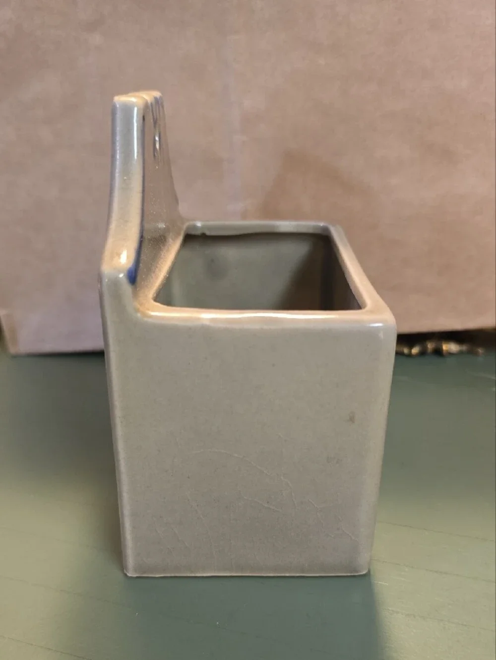 VINTAGE Ceramic Gray And Blue Salt Box - Wall Mount